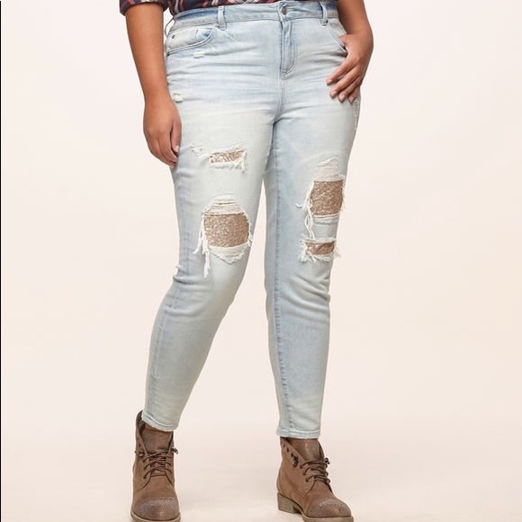 sequin patch jeans